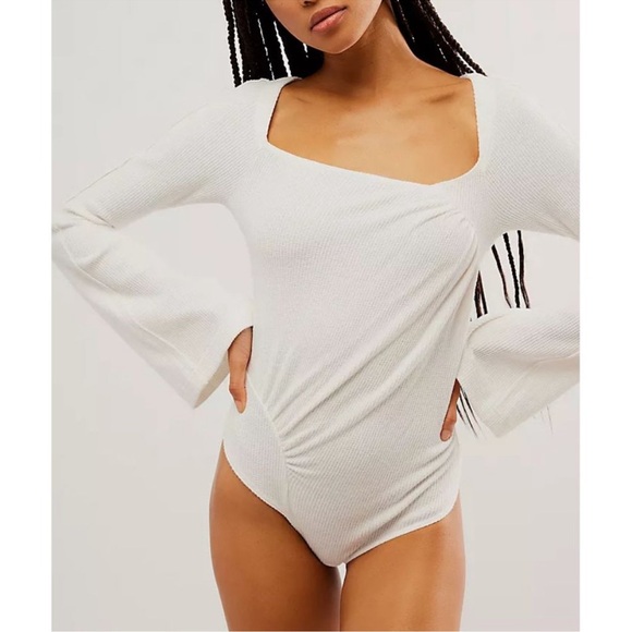 FREE PEOPLE On A Cloud Bodysuit Ivory Hippie Boho Bell Sleeve - Picture 6 of 13